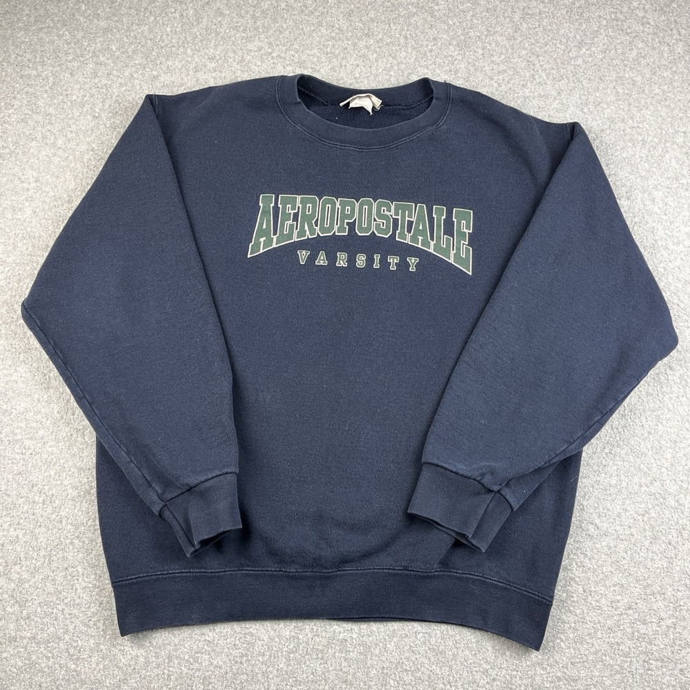 Vintage Aeropostale Sweatshirt Mens Small Crewneck Varsity Navy Blue‎ Spell Out